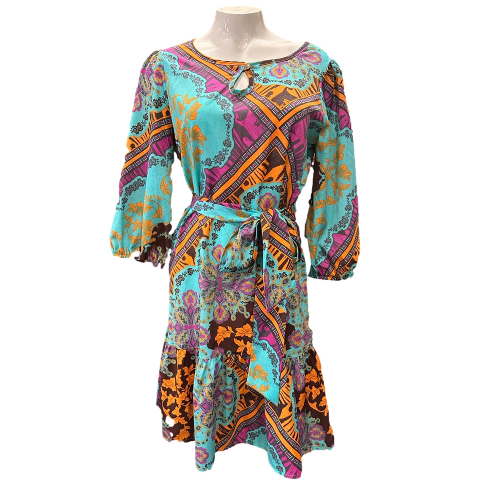 Women's Uncle Frank Teal Orange Long Sleeve Dress S